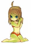 anthro blue_eyes clothing female green_body green_skin hair simple_background solo underwear white_background young pudding0728 frogela amphibian frog hi_res