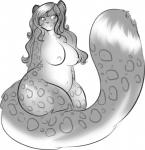 anthro big_breasts breasts female simple_background slightly_chubby solo white_background tehbuttercookie soledad felid leopard mammal pantherine greyscale monochrome