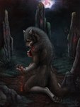 amazing_background anthro blood blue_eyes bodily_fluids claw_marks claws detailed_background detailed_fur forest full_moon fur group kneeling male moon night nude pawpads paws photorealism plant red_eyes runes scar snarling solo_focus teeth tree wounded cedarwolf mythology rakan canid canine canis mammal mythological_canine mythological_creature werecanid werecanine werecreature werewolf wolf 2018 3:4 detailed digital_media_(artwork) hi_res