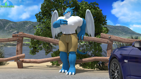 beach belt belt_buckle big_muscles big_pecs blue_body blue_car blue_skin blue_sky bottomwear brown_bottomwear brown_clothing brown_pants buckle can claws clothing container fence hand_on_fence holding_can holding_container holding_object male muscular muscular_male nipple_outline pants pecs plant sea shirt shrub sky smile solo standing tail topwear tree water wheel white_body white_clothing white_shirt white_skin white_topwear wings yellow_body yellow_skin albalbalb bandai_namco digimon digimon_(species) exveemon 16:9 2025 3d_(artwork) digital_media_(artwork) hi_res watermark widescreen