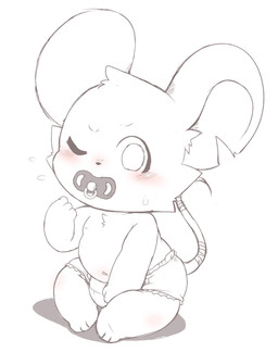 anthro blush diaper male navel neonate object_in_mouth pacifier pacifier_in_mouth simple_background sitting slightly_chubby solo white_background young young_anthro toruu mammal mouse murid murine rodent 2025 absurd_res hi_res