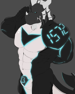 black_body black_bodysuit black_clothing black_skinsuit bodysuit bound chastity_bulge chastity_device claws clothing dorsal_fin dorsal_frill drone dronification ear_fins encasement fin frill_(anatomy) gesture grey_body horn latex latex_clothing latex_skinsuit latex_transformation male multicolored_body multicolored_bodysuit multicolored_clothing multicolored_skinsuit null_bulge orcadrone red_eyes salute simple_background skinsuit spines spreading tight_clothing transformation wearing_chastity_device white_bodysuit white_clothing white_skinsuit wings fongu mythology darkwitt_(character) negadrake dragon mythological_creature mythological_scalie scalie 2024 4:5 hi_res