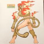 2018 5_fingers alternate_color alternate_species ambiguous_gender anthro arm_tuft athletic athletic_ambiguous athletic_anthro biped branch elemental_creature english_text fakemon fingers fire firefightdex fist flaming_hair flora_fauna foreshortening full-length_portrait fur generation_4_pokemon green_body green_fur green_tail hi_res humanoid_hands infernape leaf leg_tuft long_tail looking_at_viewer looking_back mammal marco_fanjul marker_(artwork) mixed_media neck_tuft nintendo nude pen_(artwork) plant plantigrade pokemon pokemon_(species) portrait primate pseudo_hair raised_heel rear_view red_eyes shadow simple_background solo standing tail tan_body tan_skin text toony traditional_media_(artwork) tuft white_background yellow_sclera