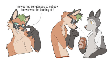 anthro beverage_can duo ear_piercing ear_ring eyewear facial_piercing male male/male nose_piercing piercing ring_piercing sunglasses text towel towel_around_neck wet kmngnnw i_think_i_like_you jax_(i_think_i_like_you) zeb_(i_think_i_like_you) american_opossum canid canine fox mammal marsupial red_fox true_fox 16:9 english_text hi_res meme widescreen