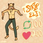 anthro art_meme blush breaking_the_fourth_wall clothed clothing fur male multicolored_body multicolored_fur partially_clothed shirtless simple_background solo text yellow_body yellow_fur solarlewds strip_meme twitter eli_(solarlewds) felid feline mammal 1:1 digital_media_(artwork) english_text hi_res meme