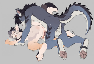 all_fours andromorph andromorph/male andromorph_penetrated anthro anthro_on_anthro anthro_penetrated anthro_penetrating anthro_penetrating_anthro anus ass_up backsack balls blue_body duo from_behind_position genitals grey_background grey_body intersex intersex/male intersex_penetrated looking_back male male_penetrating male_penetrating_andromorph male_penetrating_intersex nipples nude_andromorph nude_anthro nude_male open_mouth pawpads paws penetration penile penile_penetration penis penis_in_vagina sex simple_background vaginal vaginal_penetration vulva catzino canid canine mammal hi_res