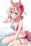 accessory bikini blonde_hair blue_eyes blush bow_ribbon breasts cleavage clothed clothing female hair hair_accessory hair_bow hair_ribbon heart_symbol ribbons ruffled_bikini sitting solo swimwear two-piece_swimsuit wariza water tomo_(tmtm_mf_mf) cygames uma_musume_pretty_derby venus_park_(pretty_derby) animal_humanoid equid equid_humanoid equine equine_humanoid horse_humanoid humanoid mammal mammal_humanoid hi_res