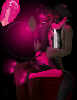 alternative_fashion anthro bodily_fluids breasts butt clothed clothing cowgirl_position cum cum_in_uterus cum_inside duo emo erection eye_contact female female_on_top female_penetrated from_front_position genital_fluids genitals glowing glowing_eyes glowing_genitalia glowing_paws glowing_penis glowing_tail hug internal kissing kneeling knot knotting looking_at_another male male/female male_on_bottom male_penetrating male_penetrating_female mastery_position nipples on_bottom on_lap on_top orgasm partially_clothed paws penetration penile penile_penetration penis penis_in_vagina rear_view romantic romantic_couple saliva sex simple_background sitting sitting_on_lap standing tail uterus vaginal vaginal_knotting vaginal_penetration foxykoneko69 maxis_core reika_(foxykoneko69) canid canine canis demon mammal undead vampire wolf digital_drawing_(artwork) digital_media_(artwork) hi_res restricted_palette