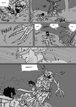 anthro armor blood bodily_fluids dialogue forest group hairy male muscular muscular_male plant snow text tree wounded husky92 american_mythology european_mythology greek_mythology indigenous_north_american_mythology mythology north_american_mythology bovid bovine humanoid mammal minotaur monster orc wendigo comic english_text hi_res monochrome multiple_scenes