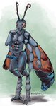 4_arms 4_toes 5_fingers abs animal_genitalia antennae_(anatomy) anthro anthrofied arthropod_abdomen arthropod_abdomen_cloaca arthropod_abdomen_genitalia biped blue_body bodily_fluids cloaca cloaca_juice digitigrade feet fingers genital_fluids genital_slit genitals hands_on_hips herm insect_wings intersex maleherm mandibles multi_arm multi_limb neck_tuft nude orange_eyes ovipositor solo toes tuft wide_hips wings ponyographer fallout microsoft arthropod cazador_(fallout) hymenopteran insect spider_wasp tarantula_hawk_wasp wasp absurd_res hi_res