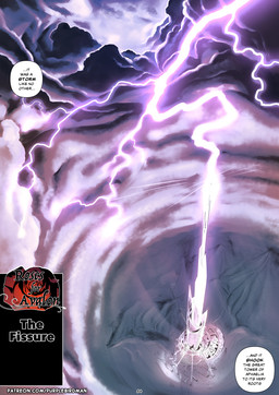 building detailed_background dialogue digtial_drawing_(artwork) electricity fantasy lightning speech_bubble storm text title tower zero_pictured purplebirdman 2024 better_version_at_paywall colored comic detailed digital_media_(artwork) english_text multiple_scenes shaded url