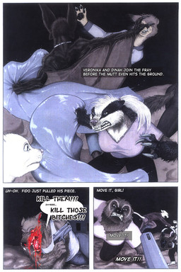 anthro blood bodily_fluids dialogue female fight group gun male profanity ranged_weapon tail text violence weapon james_m_hardiman caterwaul badger bat canid canine canis domestic_cat domestic_dog felid feline felis gulonine mammal mustelid musteline wolverine comic english_text marker_(artwork) preview traditional_media_(artwork)