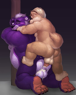 4_toes age_difference anal anal_penetration anthro anthro_on_anthro anthro_penetrated anthro_penetrating anthro_penetrating_anthro anus backsack balls belly biped bodily_fluids brown_body brown_fur brown_hair butt butt_size_difference claws cum cum_drip cum_in_ass cum_inside cum_on_balls cum_on_butt dripping duo erection eyewear facial_hair feet from_behind_position fur genital_fluids genitals glasses hair hindpaw humanoid_feet interspecies kneeling larger_penetrated larger_sub male male/male male_penetrated male_penetrating male_penetrating_male mature_anthro mature_male nipples nude older_male older_penetrated open_mouth overweight overweight_male pawpads paws penetration penile penile_penetration penis penis_in_ass perineum pink_pawpads plantigrade pole purple_body purple_fur purple_hair rear_view sex sideburns simple_background size_difference slightly_chubby smile soles stocky submissive teeth toe_claws toes younger_male highpups karu_(bigbear9) wanpaku bear canid canine canis domestic_dog mammal pomeranian spitz 2018 digital_media_(artwork) digital_painting_(artwork) hi_res painting_(artwork)