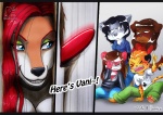anthro blue_eyes breasts canid canine cleavage clothed clothing felid female fox group hair here's_johnny_(meme) makeup male mammal mascara meme red_hair stephen_king_(copyright) teeth the_shining vani-fox