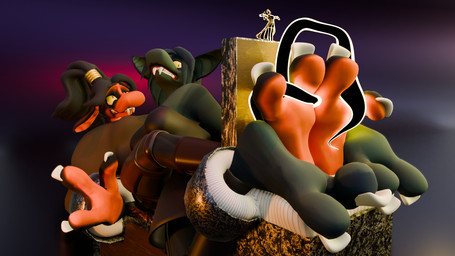 2_toes armor barefoot bdsm big_ears big_feet big_snout bondage bound bound_together clothing fangs feet female female/female foot_fetish group holding_back_laughing laugh nails predicament_bondage punishment restraints robe scared splayed_fingers spread_toes stocks teeth tentacles tickle_fetish tickle_torture tickling tickling_feet toenails toes trio ewhattin goblin goblinoid humanoid shadow_creature 16:9 3d_(artwork) blender_(artwork) digital_media_(artwork) hi_res widescreen