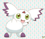 ambiguous_gender butt feral looking_back markings multicolored_body purple_markings smile smiling_at_viewer solo white_body pichu90 bandai_namco digimon calumon digimon_(species)