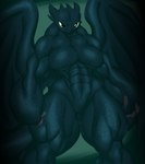 abs anthro black_eyes breasts claws crossgender featureless_breasts featureless_crotch female front_view green_background green_body green_scales green_sclera green_wings grey_claws membrane_(anatomy) membranous_wings muscular muscular_female navel scales simple_background solo wings kyelyn_(artist) dreamworks european_mythology how_to_train_your_dragon mythology toothless dragon fury_(httyd) mythological_creature mythological_scalie night_fury scalie western_dragon absurd_res hi_res