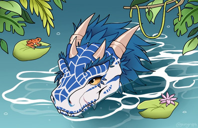 anthro lily_pad male outside partially_submerged plant scales smile solo swamp swimming underwater water gvingryph microsoft the_elder_scrolls kaal_(secretkaal) alligator alligatorid amphibian argonian crocodilian frog humanoid reptile scalie