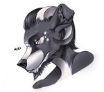 beard black_body black_fur black_hair bovid_horn caprine_horn facial_hair floppy_ears fur hair horn male ram_horn solo white_body white_fur haku_kagami canid canine canis domestic_dog mammal headshot_portrait portrait