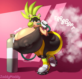 accessory air_inflation air_tank alternative_fashion anthro areola areola_outline big_areola big_breasts big_butt big_nipples black_bracelet black_clothing black_hairband black_nose black_shirt black_topwear blue_eyes blush bottomwear bracelet breast_expansion breasts butt butt_expansion clothing deflation ear_piercing expansion eyelashes fart fart_cloud fart_fetish female footwear frown frowning_at_viewer gloves green_body green_ears green_hair grey_clothing grey_footwear grey_shoes hair hair_accessory hairband hand_on_breast hand_on_own_breast handwear holding_hose hose hose_in_mouth hose_inflation hourglass_expansion huge_breasts huge_butt hyper hyper_breasts hyper_butt inflation jewelry looking_at_viewer motion_lines multicolored_body nipple_outline nipples onomatopoeia pants piercing pink_background punk shirt shoes simple_background solo sound_effects swelling tan_body tan_inner_ear text three-quarter_view tight_clothing topwear two_tone_body white_clothing white_gloves white_handwear yellow_bottomwear yellow_clothing yellow_pants zetamath idw_publishing sega sonic_the_hedgehog_(comics) sonic_the_hedgehog_(idw) sonic_the_hedgehog_(series) surge_the_tenrec afrosoricid mammal tenrec 2025 absurd_res artist_name colored digital_media_(artwork) hi_res shaded