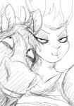 anthro black_and_white blush duo ear_piercing equid equine eye_roll female half-closed_eyes hi_res hladilnik horse janice_(hladilnik) lagomorph leporid male mammal monochrome narrowed_eyes piercing rabbit selfie smile