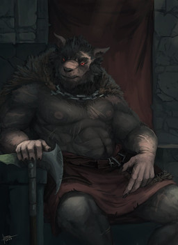 abs anthro axe barazoku belt biped body_hair chain_necklace claws finger_claws happy_trail inside jewelry looking_at_viewer male muscular muscular_anthro muscular_male necklace red_eyes sitting solo izrez warhammer_(franchise) mammal murid murine rat rodent skaven 2023 digital_drawing_(artwork) digital_media_(artwork) hi_res