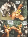 3d_(artwork) abs anthro balls bdsm beard biceps big_balls big_muscles black_hair blonde_hair bodily_fluids bondage bound bovid bovine braford cattle chuck_(braford) comic dialogue digital_media_(artwork) dominant dominant_male dozer_(braford) duo electrostimulation english_text erection facial_hair foreskin genital_fluids genitals hair horn humanoid_genitalia humanoid_penis male male/male mammal mohawk muscular muscular_male nipples nude partially_retracted_foreskin pecs penis precum red_hair retracted_foreskin rhinoceros sex sex_toy standing submissive submissive_male sweat text