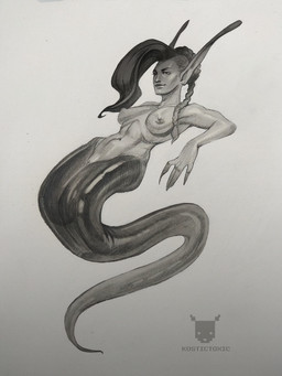 apode braided_hair breasts butt claws female genitals hair humanoid_pointy_ears legless nipples nude pointy_ears serpentine simple_background smile smirk solo split_form tail vulva white_background kostictoxic draconcopode humanoid lamia reptile scalie snake 2023 3:4 hi_res monochrome portrait shaded signature sketch traditional_media_(artwork)