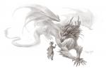 2017 claws dragon duo feral greyscale gugu-troll horn membrane_(anatomy) membranous_wings monochrome mythological_creature mythological_scalie mythology quadruped scalie simple_background tail white_background wings