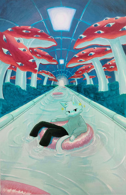 ambiguous_gender anthro being_watched bottomwear cheek_tuft clothed clothing dreamcore eyeball_mushroom facial_tuft foot_in_water fully_clothed fungus fur fuzzy giant_mushroom head_tuft inflatable inner_tube inside lazy_river looking_at_another looking_at_viewer multi_eye mushroom pants pool pool_float red_mushroom simple_eyes solo sparkles sweater tail tail_in_water topwear tuft unusual_mushroom water weirdcore white_body white_fur sun_whisker domestic_cat felid feline felis mammal hi_res