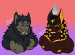 anthro duo fangs male male/male nipples pecs teeth feralb_art mythology anubis_bayek hogan_bayek canid canine canis jackal mammal mythological_canine mythological_creature werecanid werecanine werecreature werewolf wolf hi_res icon