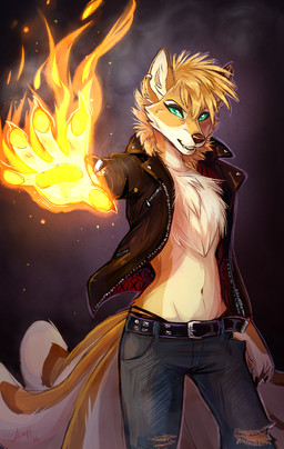 5_fingers alternative_fashion anthro belt bottomwear chest_fur claws clothing denim denim_bottomwear denim_clothing ear_piercing embers fangs female finger_claws fingers fire fur green_eyes hair inner_ear_fluff jacket jeans leather leather_clothing leather_topwear looking_at_viewer magic multi_tail navel night orange_body orange_fur orange_hair outside pants paws piercing punk simple_background solo star tail teeth tomboy topwear torn_clothing tuft underwear white_body white_fur white_hair wide_hips skeleion asian_mythology east_asian_mythology mythology ash_fox_(skeleion) canid canine fox fox_spirit mammal swift_fox true_fox 2016 digital_media_(artwork) shaded signature