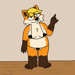 anthro bikini biped breasts clothing female front_view gesture hand_gesture looking_at_viewer middle_finger slightly_chubby solo standing swimwear two-piece_swimsuit anonymous_artist normalsville zoey_(normalsville) canid canine fox mammal 1:1 absurd_res digital_drawing_(artwork) digital_media_(artwork) flat_colors hi_res