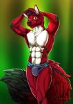 abs anthro bulge clothed clothing fluffy fur hair looking_at_viewer male muscular muscular_anthro muscular_male nipples pecs pose smile solo speedo swimwear underwear nanukkluik wred_(wredthewolffox) canid canine canis fox hybrid mammal wolf 2019 digital_media_(artwork) pinup