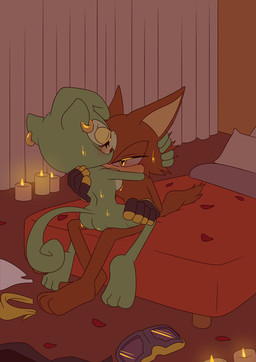 anthro barefoot bed bed_sheet bedding blush bodily_fluids breasts butt candle clothing clothing_aside duo ear_piercing ear_ring eyes_closed eyewear feet female from_front_position furniture gloves goggles grabbing hair handwear male male/female mastery_position nude piercing ring_piercing romantic romantic_ambiance romantic_sex sex side_boob sweat touching_hair undressed kreeppykat idw_publishing sega sonic_the_hedgehog_(comics) sonic_the_hedgehog_(idw) sonic_the_hedgehog_(series) claire_voyance fan_character canid canine canis haplorhine mammal monkey primate wolf absurd_res colored hi_res