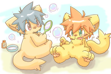 ambiguous_gender block bubble chest_tuft duo fur simple_background tail toony tuft block_(artist) domestic_cat felid feline felis mammal 3:2