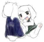 ambiguous_gender anthro blush clothed clothing duo feet foot_fetish foot_lick foot_play fur hindpaw legs_up licking open_mouth pawpads paws shirt simple_background smile tongue tongue_out topwear white_background white_body white_fur young young_anthro mcsadat cave_story sue_sakamoto toroko lagomorph mammal mimiga low_res