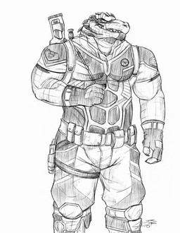 anthro bottomwear clothed clothing electronics front_view gloves gun handwear headgear headphones headset male muscular muscular_anthro muscular_male narrowed_eyes open_mouth pants ranged_weapon simple_background solo standing topwear weapon crazydrak alex_(jrbart) alligator alligatorid crocodilian reptile scalie hi_res monochrome portrait three-quarter_portrait