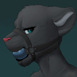 ambiguous_gender anthro ball_gag bdsm black_background black_body black_fur black_nose blue_eyes bound cheek_tuft eyelashes facial_tuft fur gag gagged half-closed_eyes halter harness harness_ball_gag harness_gag looking_at_viewer melanistic muzzle_(object) muzzled narrowed_eyes nude side_view simple_background solo submissive submissive_ambiguous tuft ab600 pasteldawg felid mammal 1:1 bust_portrait digital_media_(artwork) icon portrait