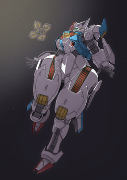 5_fingers air_vent blue_torso curvy_figure feet female fingers glowing glowing_eyes green_eyes machine mecha not_furry red_feet robotic_arms robotic_legs robotic_limbs solo space space_station spread_fingers star thick_thighs thrusters white_body wide_hips zero_gravity 490_(artist) gundam mobile_suit_gundam mobile_suit_gundam_the_witch_from_mercury gundam_aerial mobile_suit robot hi_res