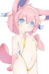 accessory anthro bikini black_nose blue_eyes bow_tie camel_toe clothing female flat_chested fur hair hair_accessory hairband kemono looking_at_viewer nipples partial_nudity pink_body pink_fur pink_hair pink_tail pokemorph ribbons short_hair solo swimwear tail two-piece_swimsuit young canopus335 nintendo pokemon eeveelution generation_6_pokemon pokemon_(species) sylveon 2024 hi_res
