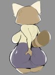 anthro big_breasts big_butt bodily_fluids bottomwear breasts brown_body brown_fur butt clothing female fur grey_background mature_female rear_view shirt simple_background skirt solo standing sweat sweatdrop tan_body tan_fur thick_thighs topwear wide_hips estebon89 aggretsuko sanrio retsuko's_mother ailurid mammal red_panda 2025