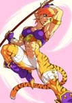 abs armlet bottomless breasts clothed clothing featureless_crotch female fur gloves hair handwear muscular muscular_female muscular_humanoid orange_body orange_fur orange_hair pecs pecs_with_breasts quads solo staff striped_body striped_fur stripes pokkuti breath_of_fire capcom katt_(breath_of_fire) animal_humanoid felid felid_humanoid humanoid mammal mammal_humanoid pantherine pantherine_humanoid satyr tiger_humanoid woren 2019