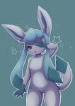 anthro anthrofied blue_body blue_eyes blue_fur breasts featureless_breasts female flat_breasts fur kemono looking_at_viewer pokemorph simple_background smile solo sadleen nintendo pokemon eeveelution generation_4_pokemon glaceon pokemon_(species) absurd_res digital_media_(artwork) hi_res