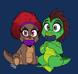 anthro duo featureless_crotch female hair looking_at_viewer male neonate nude pacifier red_hair sitting smile young young_anthro conditional_dnp ebonychimera alligator alligatorid crocodilian human hybrid mammal reptile scalie alpha_channel hi_res brother_(lore) brother_and_sister_(lore) sibling_(lore) sister_(lore) twins_(lore)