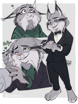 anthro clothing confusion duo fur grey_body grey_fur male paws solo suit sweater topwear dano80085dano disney zootopia milton_lynxley pawbert_lynxley canada_lynx felid feline lynx mammal hi_res father_(lore) father_and_child_(lore) father_and_son_(lore) parent_(lore) parent_and_child_(lore) parent_and_son_(lore) son_(lore)