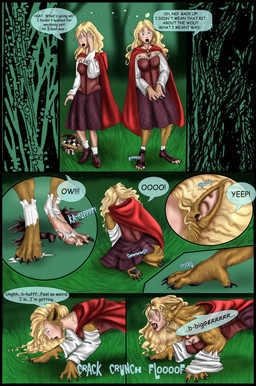 all_fours anthro breasts cleavage clothed clothing female forest kneeling magic plant species_transformation text torn_clothing transformation tree arania fairy_tales little_red_riding_hood_(copyright) mythology canid canine human mammal mythological_canine mythological_creature werecanid werecanine werecreature werewolf comic english_text hi_res