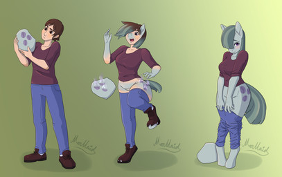 anthro base_one_layout basic_sequence bottomwear breast_growth breasts brown_hair clothing cutie_mark female footwear gender_transformation green_background growth hair holding_object human_to_anthro linear_sequence male mtf_transformation on_one_leg one_row_layout pants rock shirt shoes simple_background solo species_transformation standing surprised three_frame_image three_frame_sequence topwear transformation transformation_sequence moomaid friendship_is_magic hasbro my_little_pony marble_pie_(mlp) equid equine horse human mammal pony 2019 absurd_res hi_res sequence