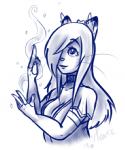 anthro belt breasts clothing crown female fur gloves hair handwear headgear ice long_hair magic simple_background smile snow solo spell queenkami kami_(queenkami) cougar felid feline mammal 2013 blue_and_white monochrome sketch