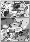 animal_crossing anthro black_and_white blush bodily_fluids butt canid canine chinese_text crazy_redd dialogue duo fox groping_chest hi_res kissing male male/male mammal monochrome nintendo nipples raccoon_dog saliva saliva_string shandrawaka tanuki text tom_nook_(animal_crossing) translated